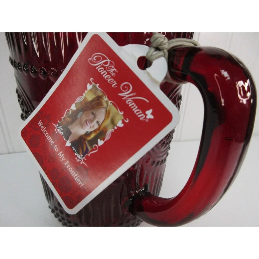 Pioneer Woman Pitcher Adeline Ruby Red Glass  54 oz. 8.5